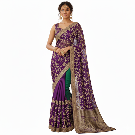The Multi-Hue Blossom Saree: A Kaleidoscope of Elegance
