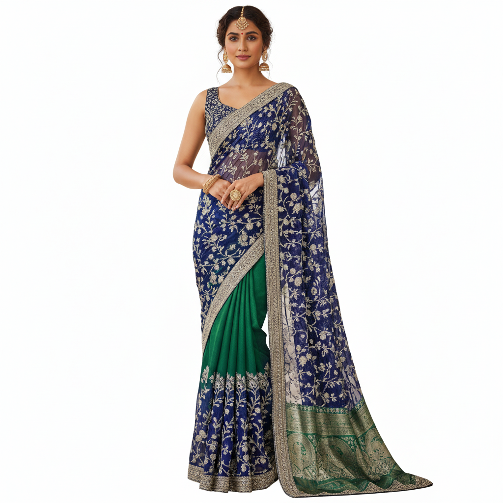 The Multi-Hue Blossom Saree: A Kaleidoscope of Elegance